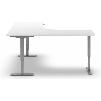 Atlanta desk, electrically height adjustable, L-shaped, WxD 1800 x 2000 mm, white/silver, left.