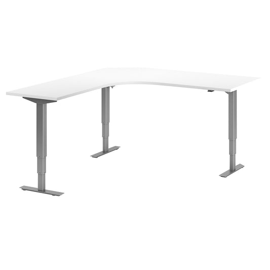 Atlanta desk, electrically height adjustable, L-shaped, WxD 1800 x 2000 mm, white/silver, left.