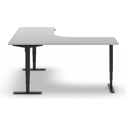Atlanta desk, electrically height adjustable, L-shaped, WxD 1800 x 2000 mm, light grey/black, left.