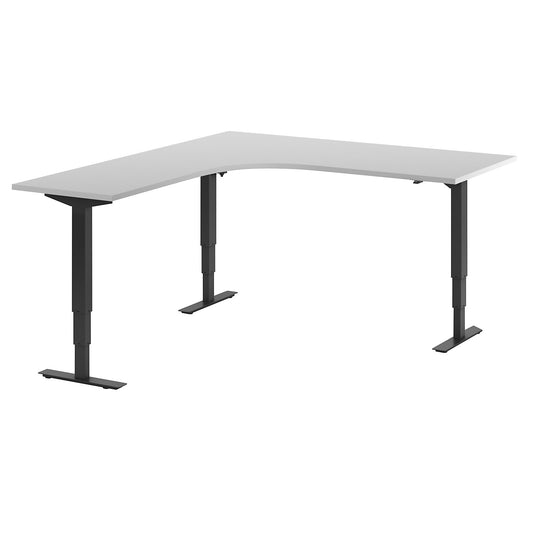 Atlanta desk, electrically height adjustable, L-shaped, WxD 1800 x 2000 mm, light grey/black, left.