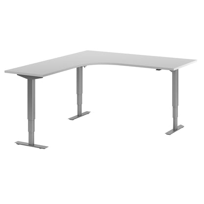 Atlanta desk, electrically height adjustable, L-shaped, WxD 1800 x 2000 mm, light grey/silver, left.
