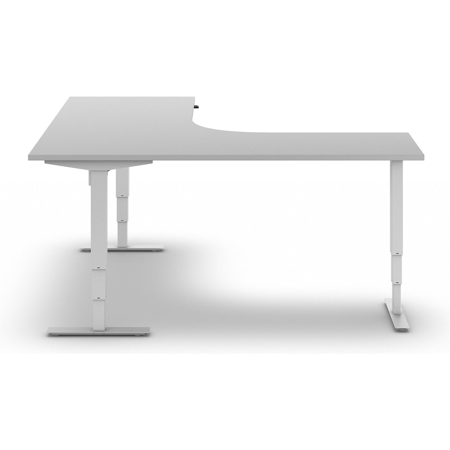 Atlanta desk, electrically height adjustable, L-shaped, WxD 1800 x 2000 mm, light grey/white, left.