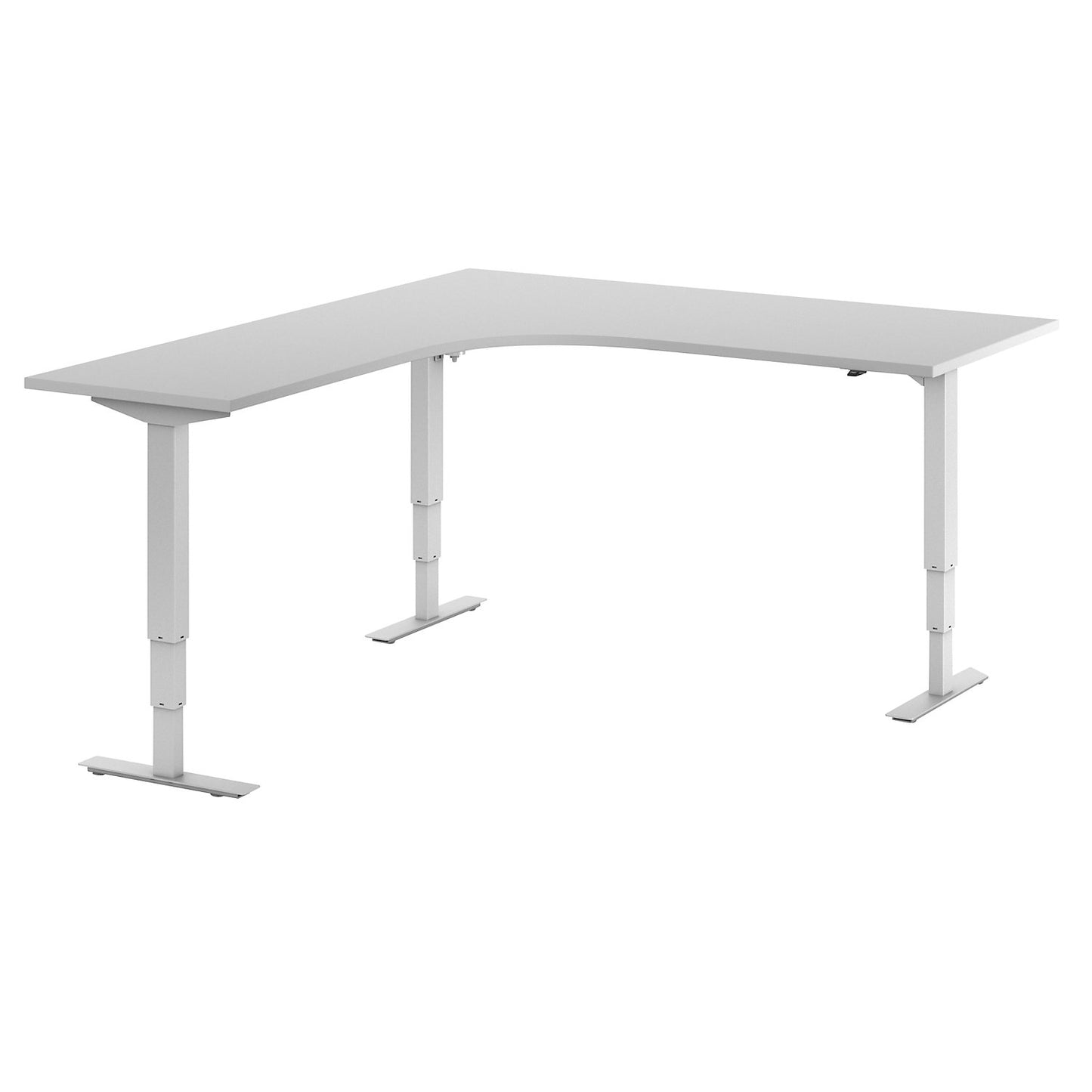 Atlanta desk, electrically height adjustable, L-shaped, WxD 1800 x 2000 mm, light grey/white, left.
