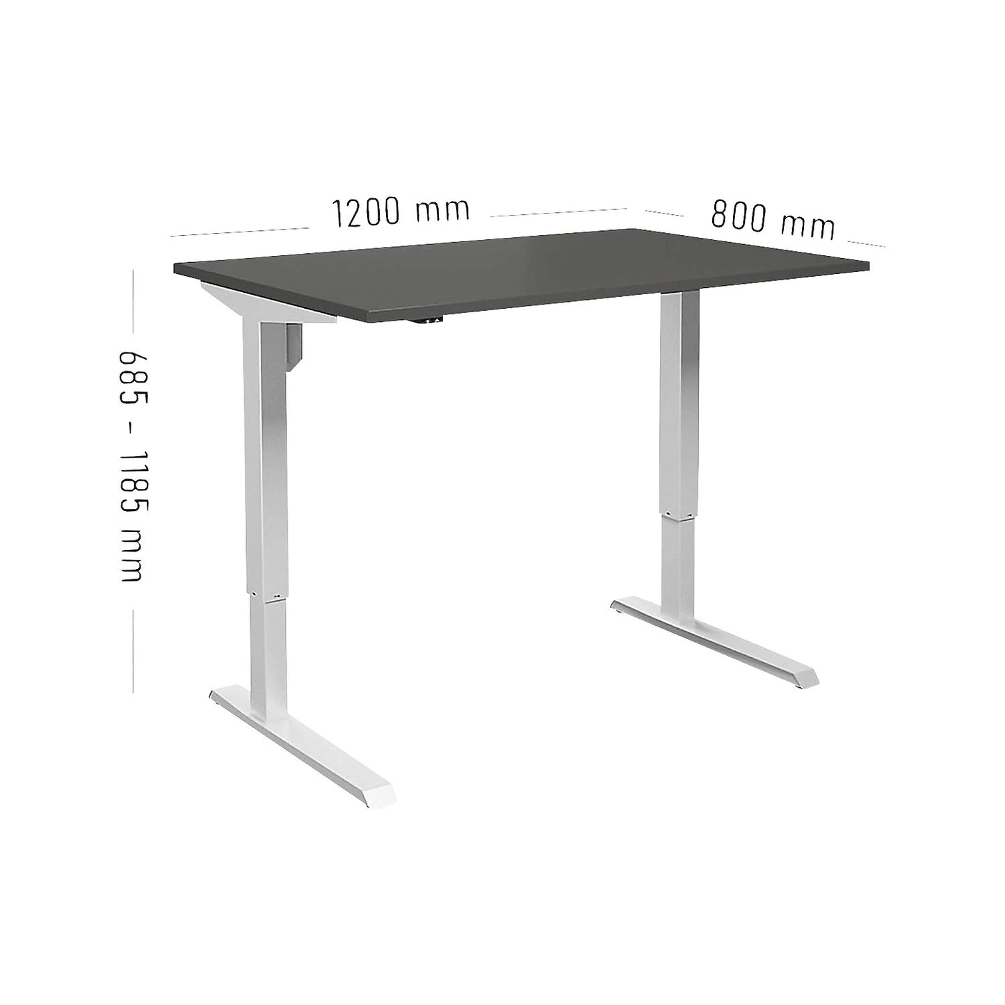 Venla desk, electrically height adjustable, straight, WxD 1200 x 800 mm, dark grey/white.