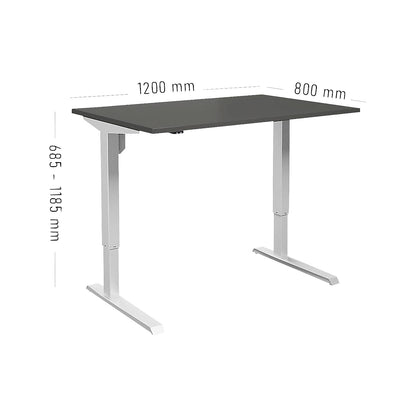 Venla desk, electrically height adjustable, straight, WxD 1200 x 800 mm, dark grey/white.