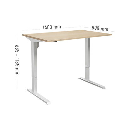Venla desk, electrically height adjustable, straight, WxD 1400 x 800 mm, birch/white.
