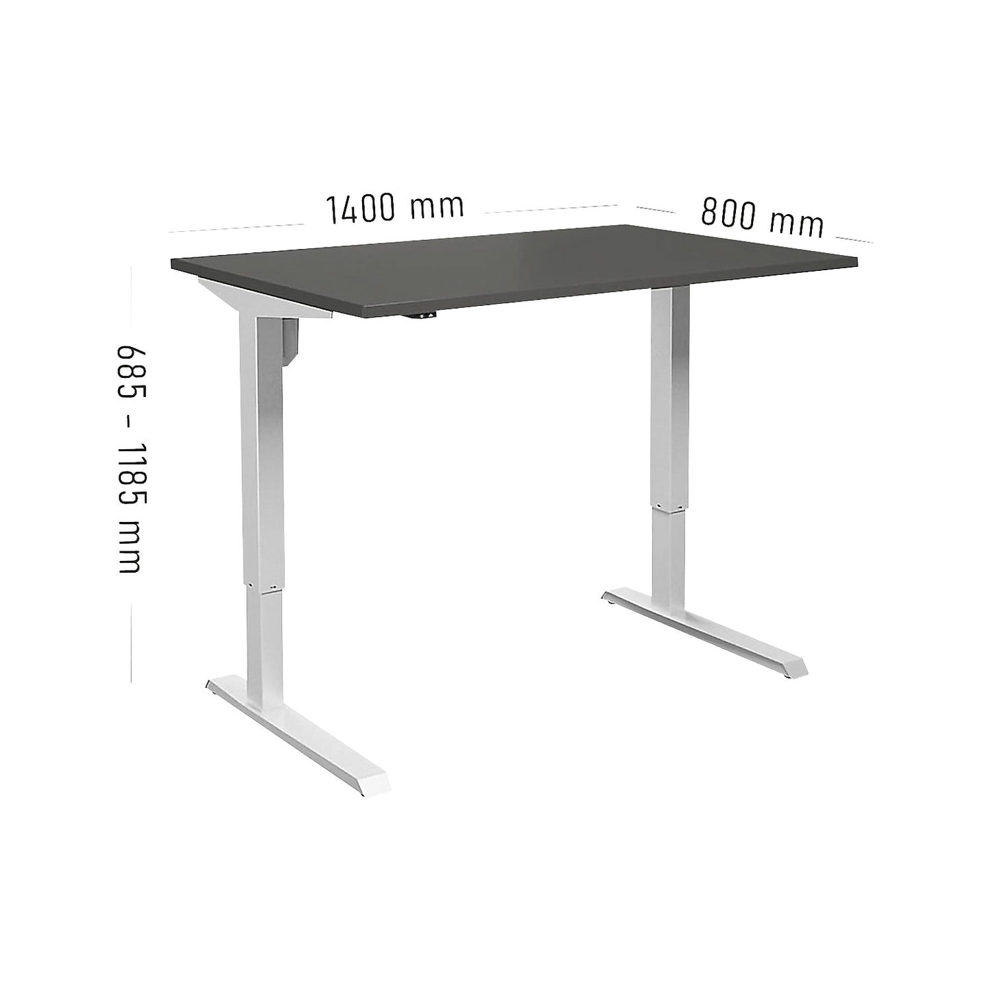 Venla desk, electrically height adjustable, straight, WxD 1400 x 800 mm, dark grey/white.
