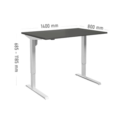 Venla desk, electrically height adjustable, straight, WxD 1400 x 800 mm, dark grey/white.
