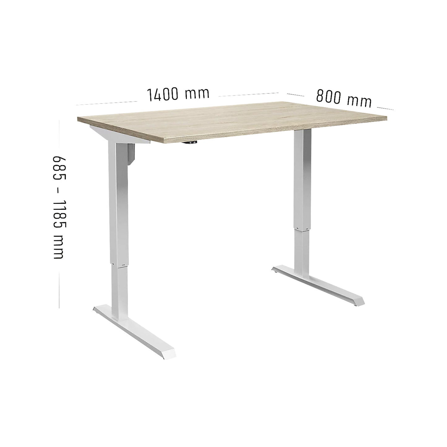 Venla desk, electrically height adjustable, straight, WxD 1400 x 800 mm, oak/white.