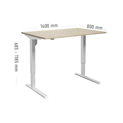 Venla desk, electrically height adjustable, straight, WxD 1400 x 800 mm, oak/white.