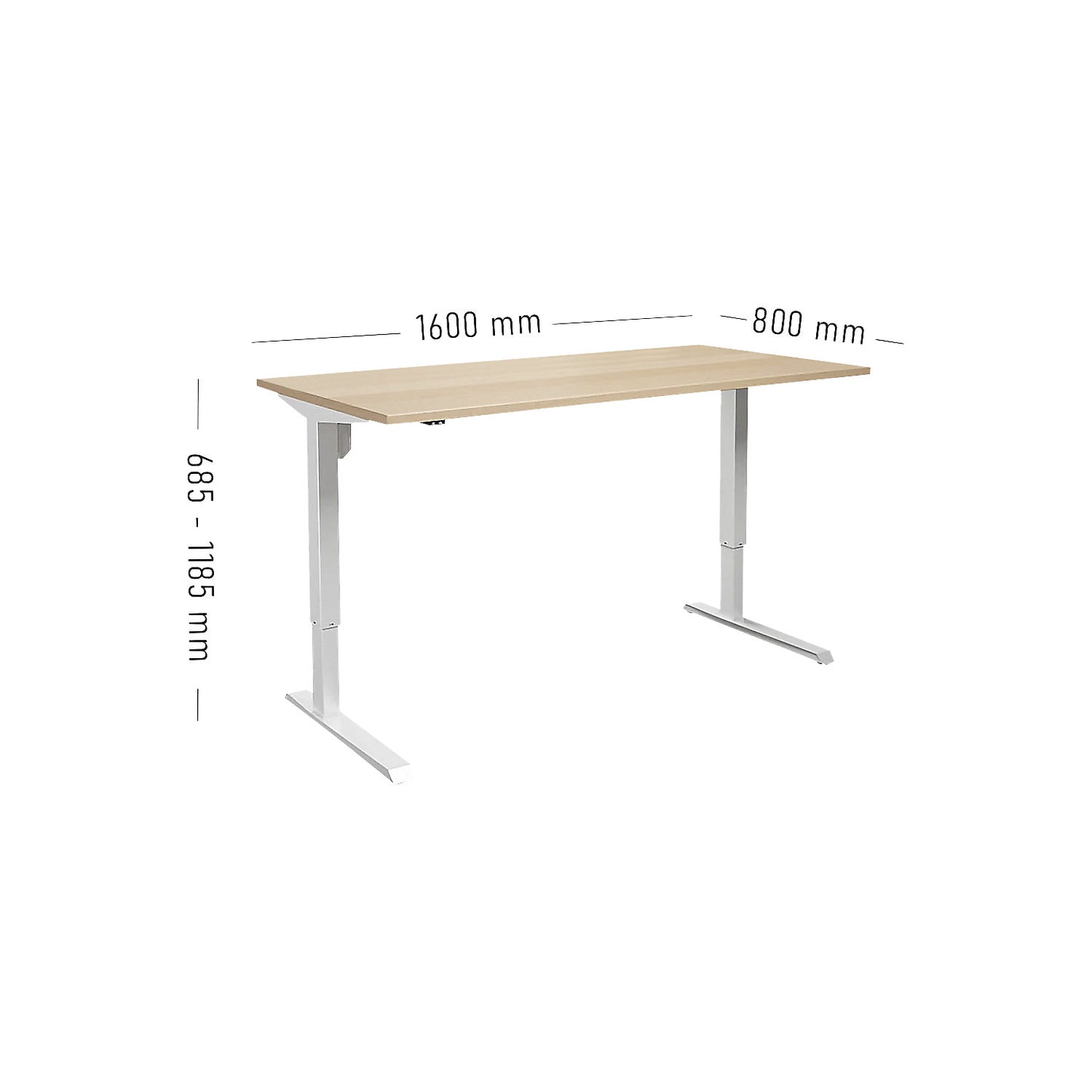 Venla desk, electrically height adjustable, straight, WxD 1600 x 800 mm, birch/white.
