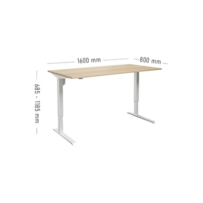 Venla desk, electrically height adjustable, straight, WxD 1600 x 800 mm, birch/white.