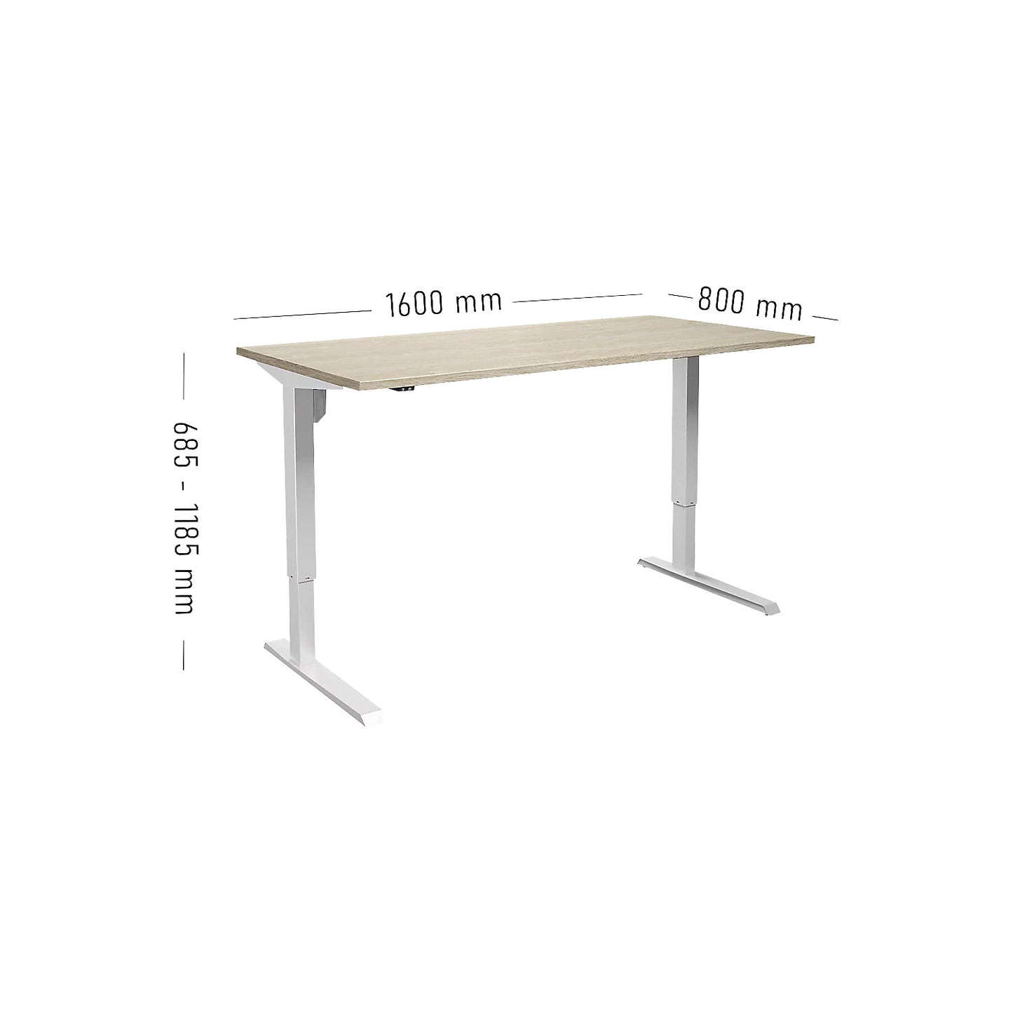 Venla desk, electrically height adjustable, straight, WxD 1600 x 800 mm, oak/white.