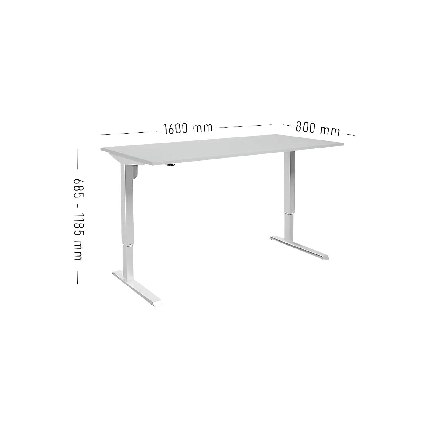 Venla desk, electrically height adjustable, straight, WxD 1600 x 800 mm, light grey/white.