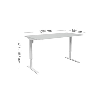 Venla desk, electrically height adjustable, straight, WxD 1600 x 800 mm, light grey/white.