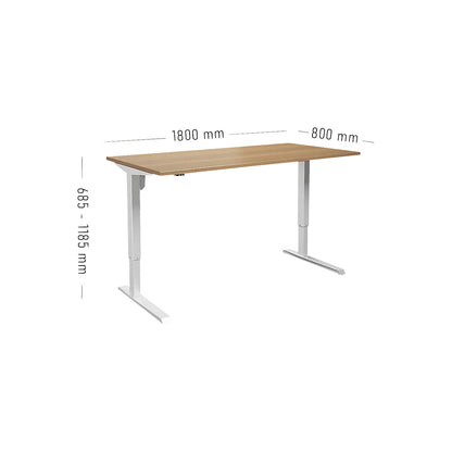 Venla desk, electrically height adjustable, straight, WxD 1800 x 800 mm, beech/white.