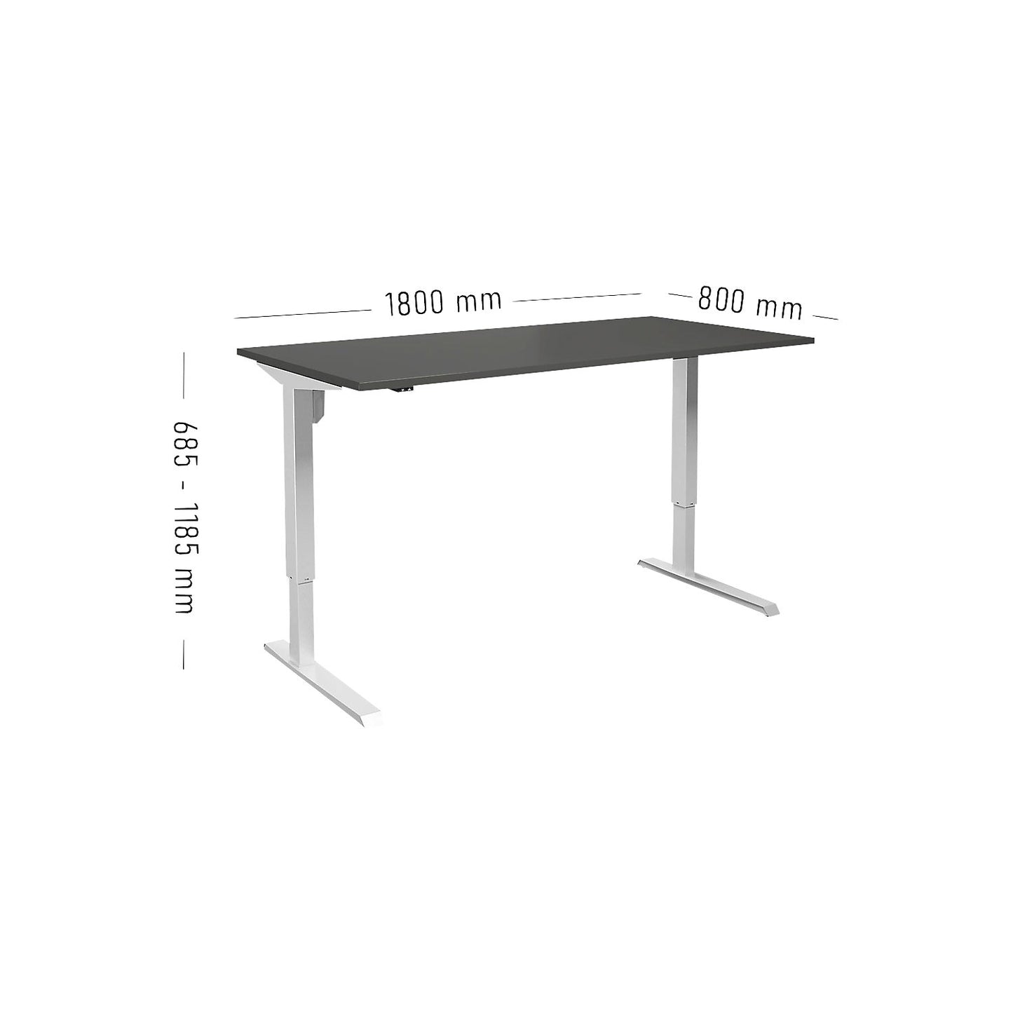 Venla desk, electrically height adjustable, straight, WxD 1800 x 800 mm, dark grey/white.