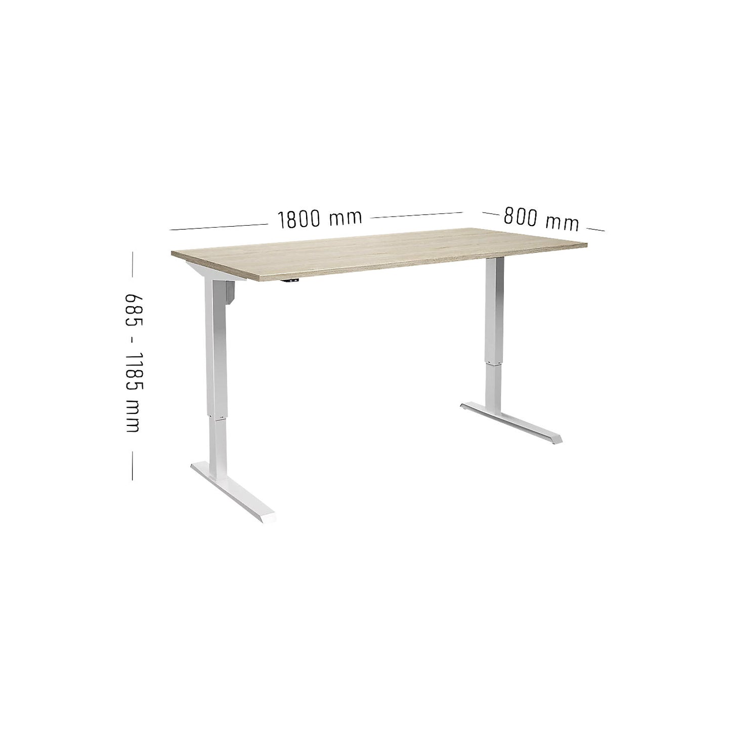 Venla desk, electrically height adjustable, straight, WxD 1800 x 800 mm, oak/white.