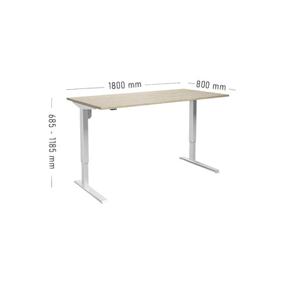 Venla desk, electrically height adjustable, straight, WxD 1800 x 800 mm, oak/white.