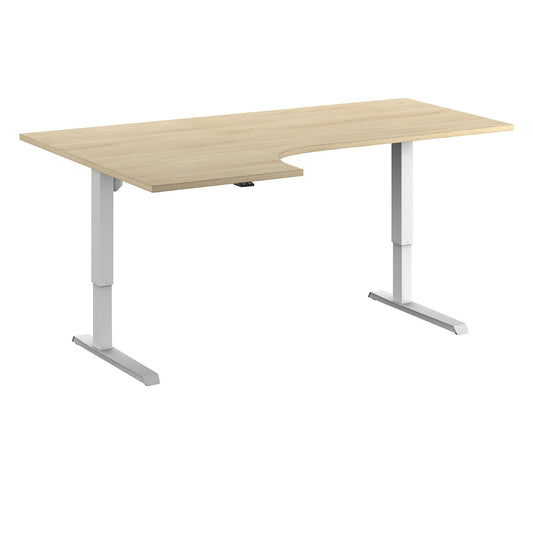 Venla desk, electrically height adjustable, corner, WxD 1800 x 1200 mm, oak/white, left.
