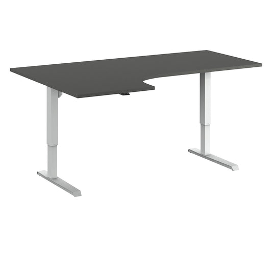 Venla desk, electrically height adjustable, corner, WxD 1800 x 1200 mm, dark grey/white, left.