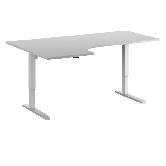 Venla desk, electrically height adjustable, corner, WxD 1800 x 1200 mm, light grey/white, left.