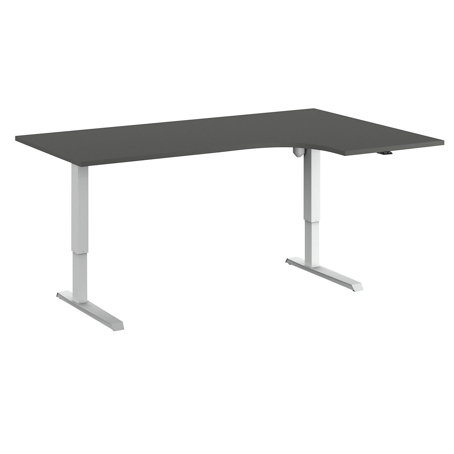 Venla desk, electrically height adjustable, corner, WxD 1800 x 1200 mm, dark grey/white, right.