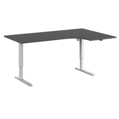 Venla desk, electrically height adjustable, corner, WxD 1800 x 1200 mm, dark grey/white, right.