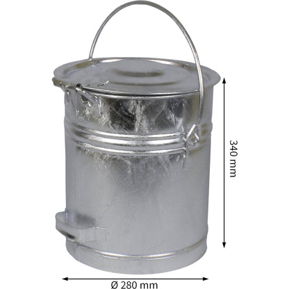 Bucket with hinged lid, made of sheet steel, capacity 20 l, H x Ø 340 x 280 mm, 1+ items.