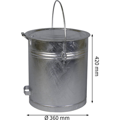 Bucket with hinged lid, made of sheet steel, capacity 40 l, H x Ø 420 x 360 mm, 1+ items.