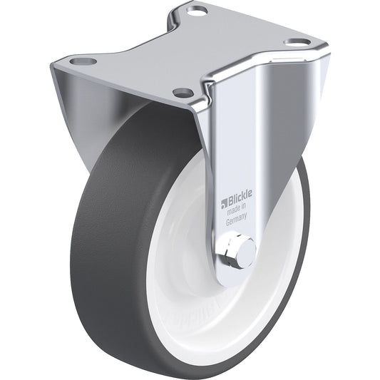 B-POTH fixed sheet steel castor, wheel Ø x width 125 x 40 mm, max. load 250 kg.