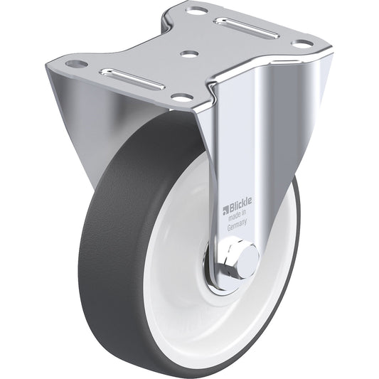 B-POTH fixed sheet steel castor, wheel Ø x width 150 x 45 mm, max. load 400 kg.