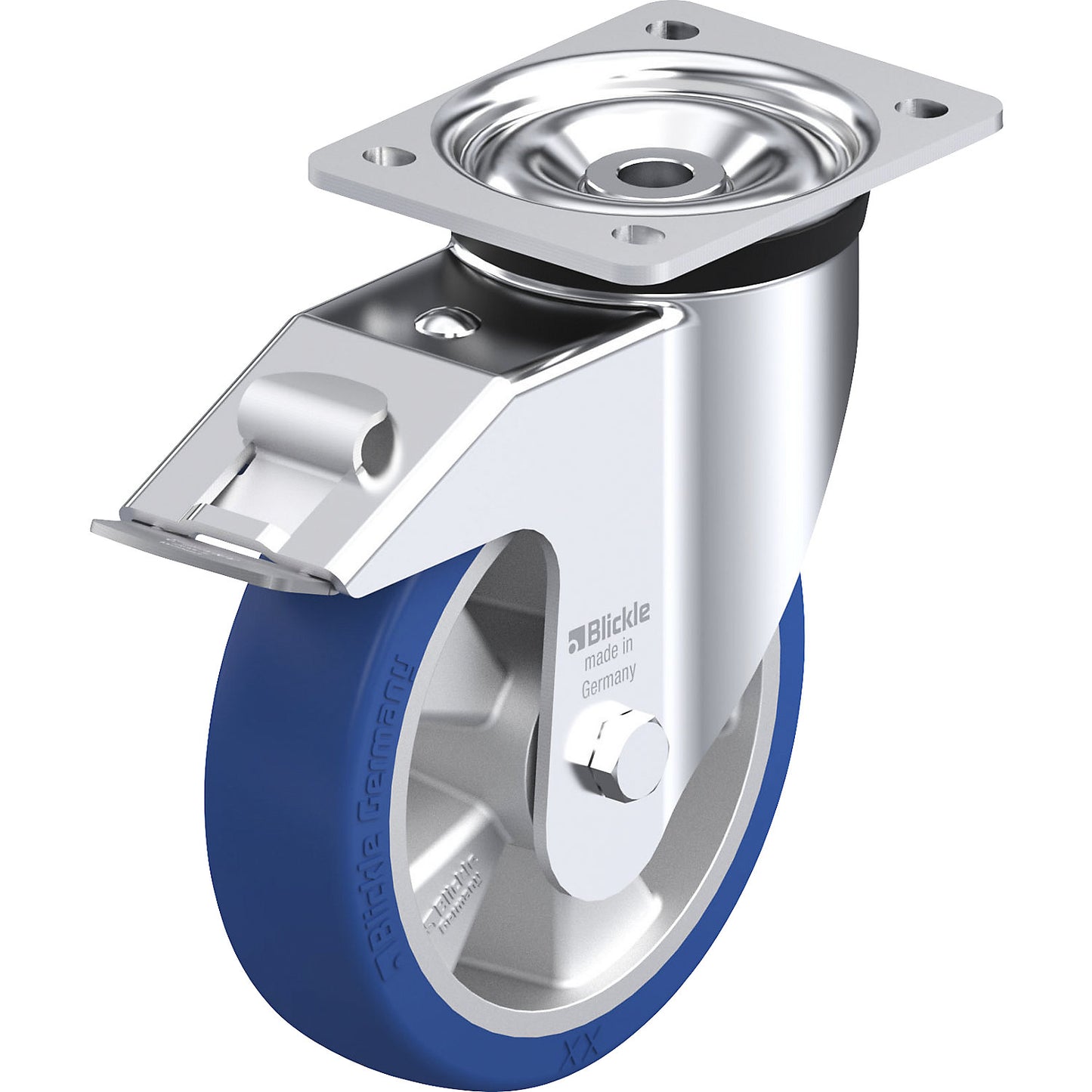 LK-ALBS sheet steel swivel castor, wheel Ø x width 180 x 50 mm, swivel castor with wheel stop.