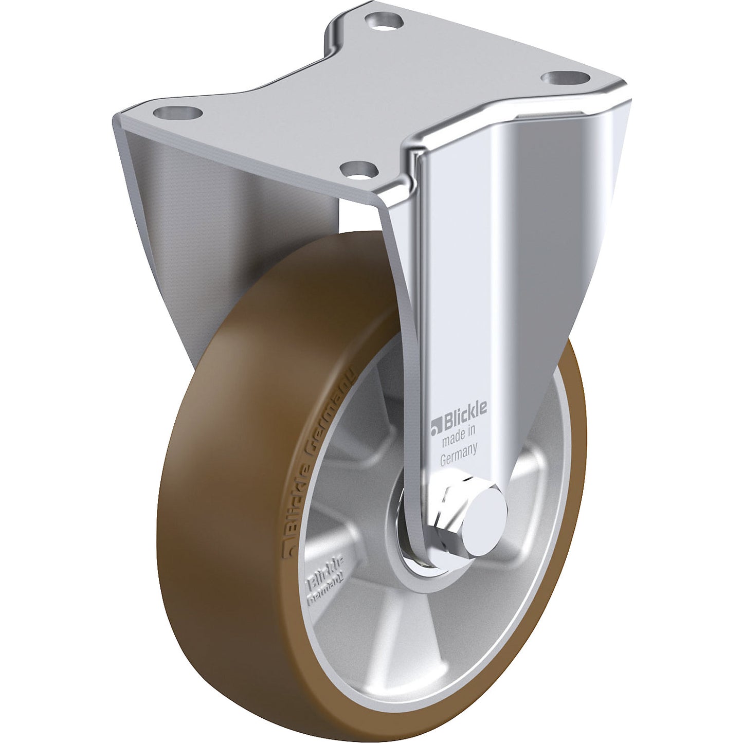 BH-ALB fixed sheet steel castor, wheel Ø 125 mm, max. load 550 kg, plate dimensions 100 x 85 mm.