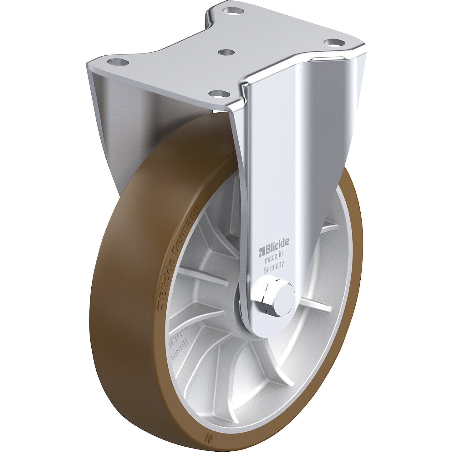 BH-ALB fixed sheet steel castor, wheel Ø x width 200 x 50 mm, max. load 900 kg.