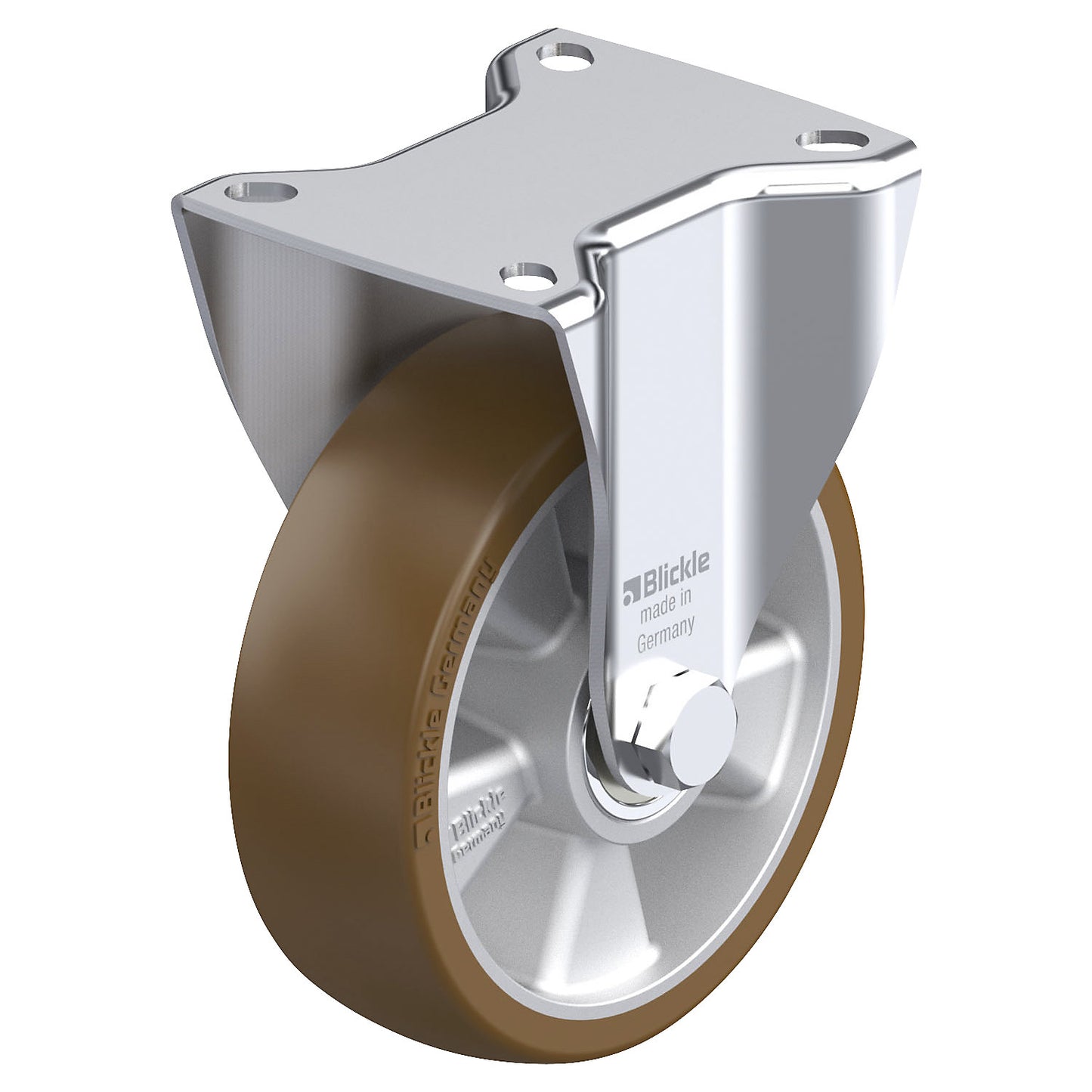 BK-ALB fixed sheet steel castor, wheel Ø 125 mm, max. load 350 kg, plate dimensions 100 x 85 mm.