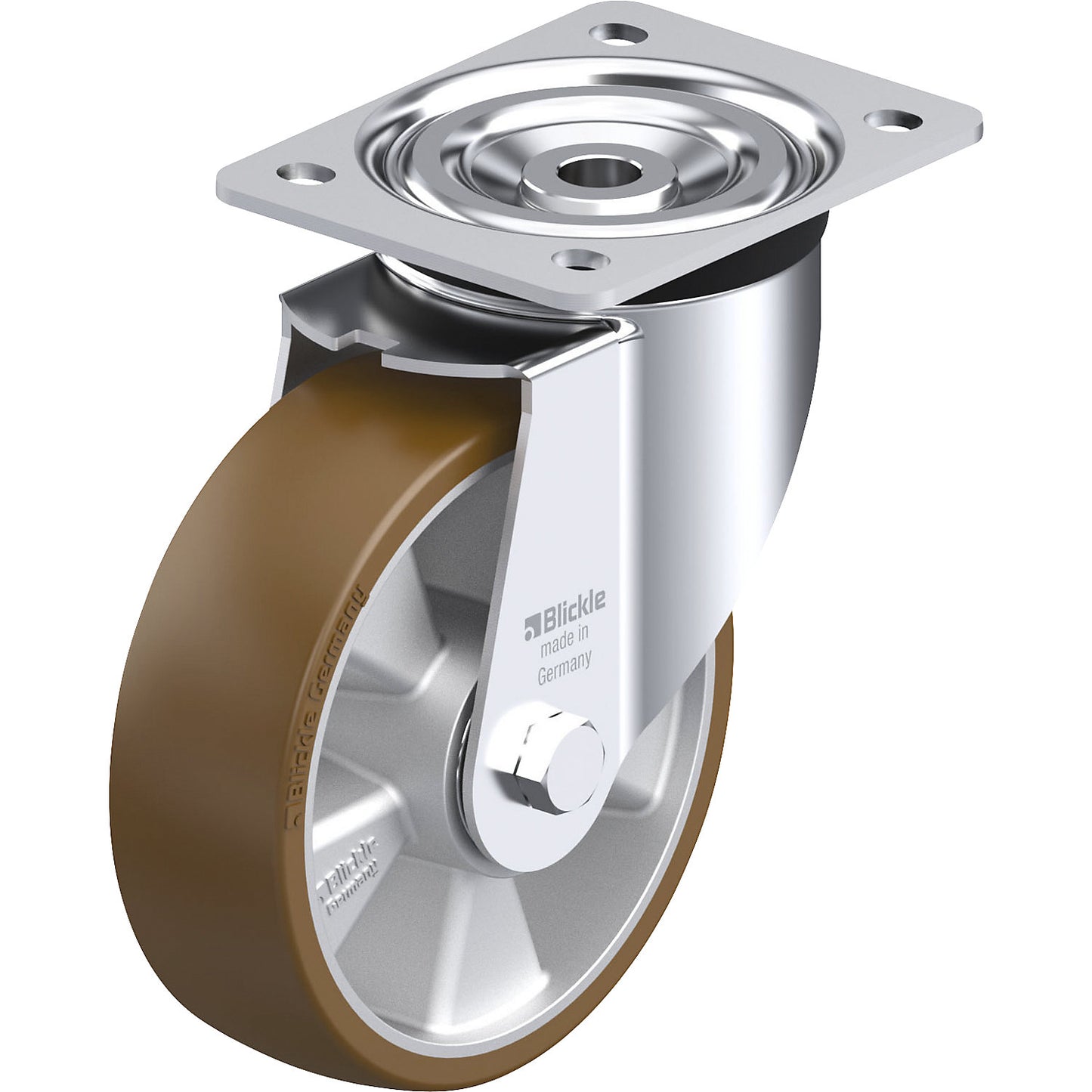 L-ALB sheet steel swivel castor, wheel Ø x width 160 x 50 mm, max. load 400 kg.