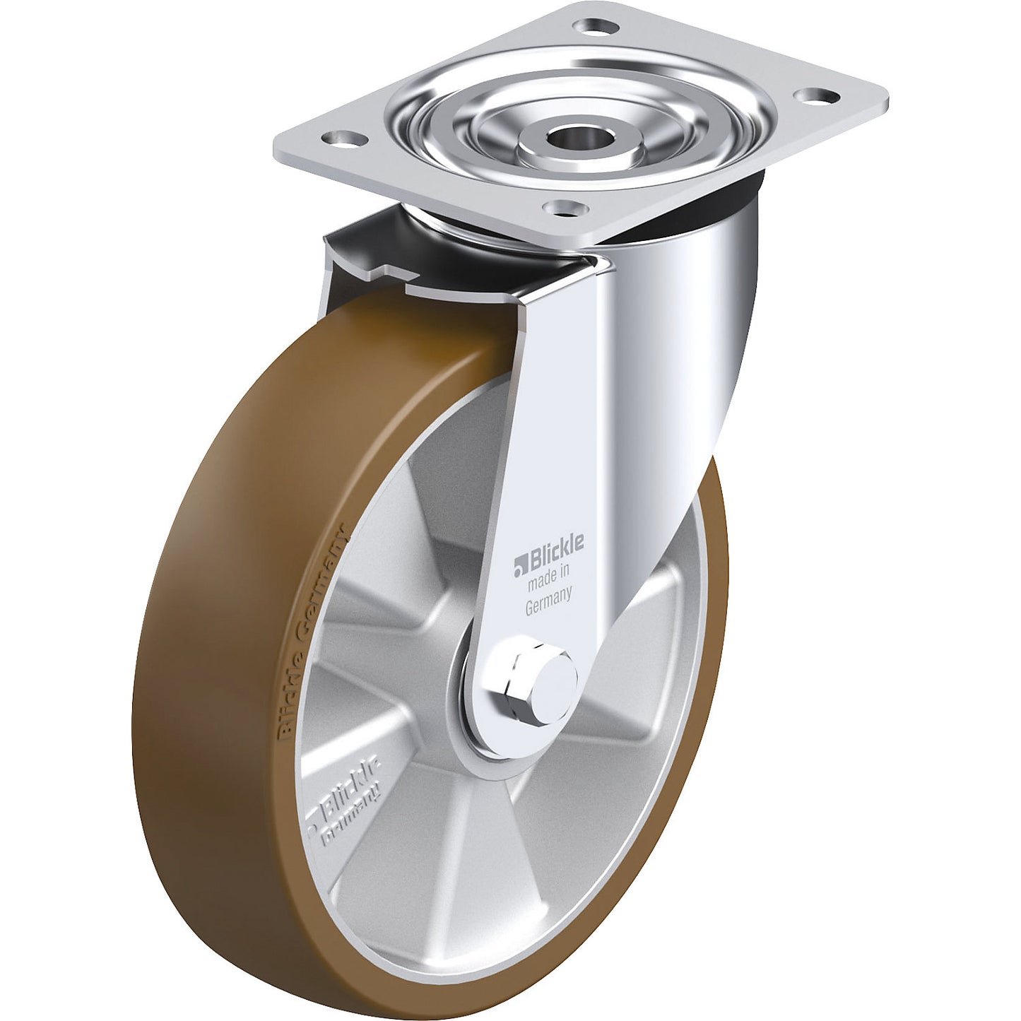 L-ALB sheet steel swivel castor, wheel Ø x width 200 x 50 mm, max. load 400 kg.
