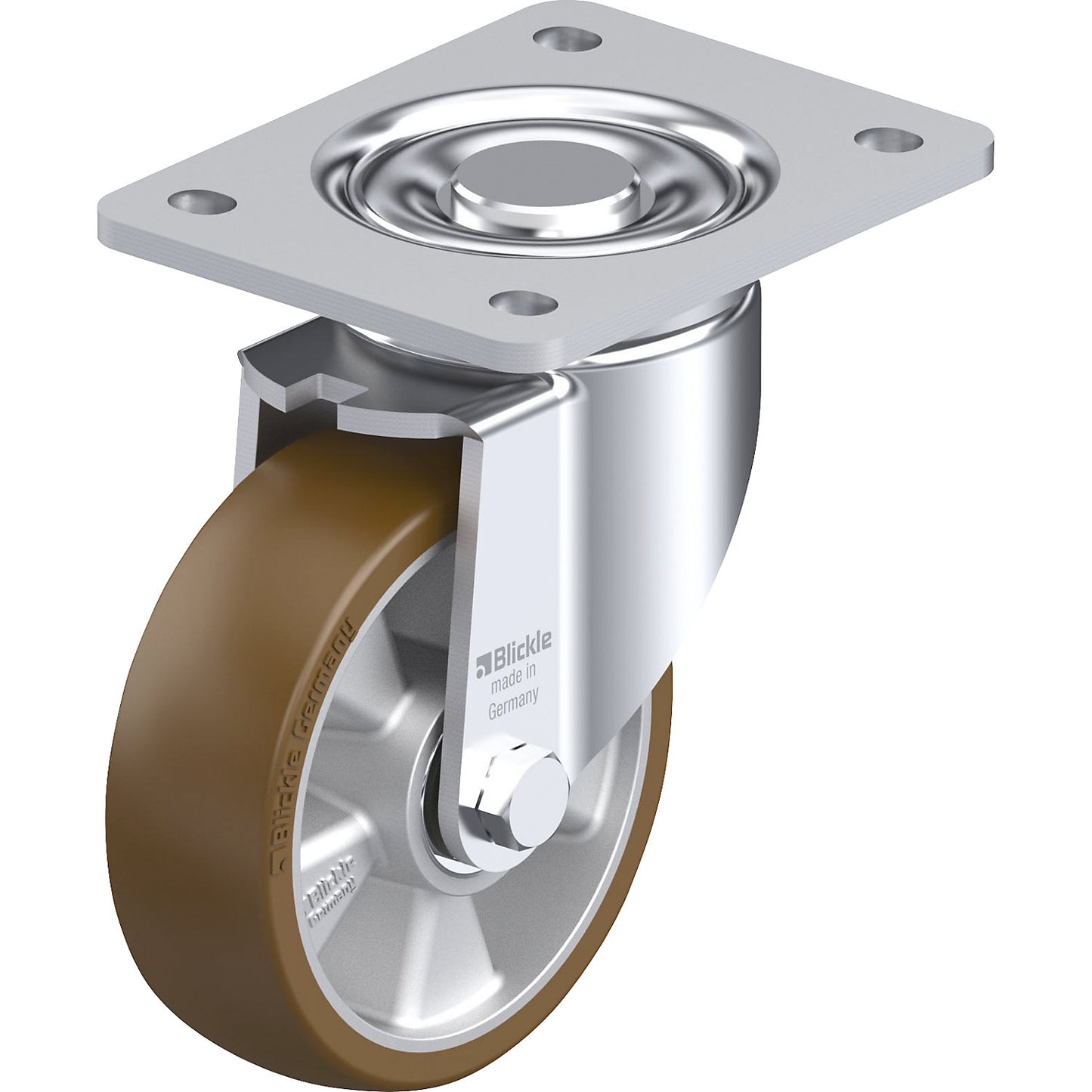 LH-ALB sheet steel swivel castor, wheel Ø 125 mm, max. load 550 kg, plate dimensions 140 x 110 mm.