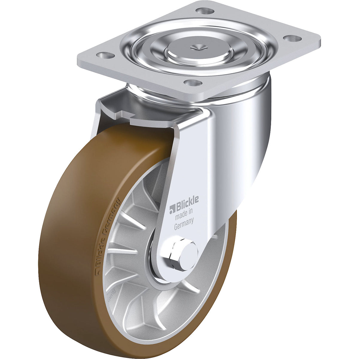 LH-ALB sheet steel swivel castor, wheel Ø 160 mm, max. load 900 kg, plate dimensions 140 x 110 mm.