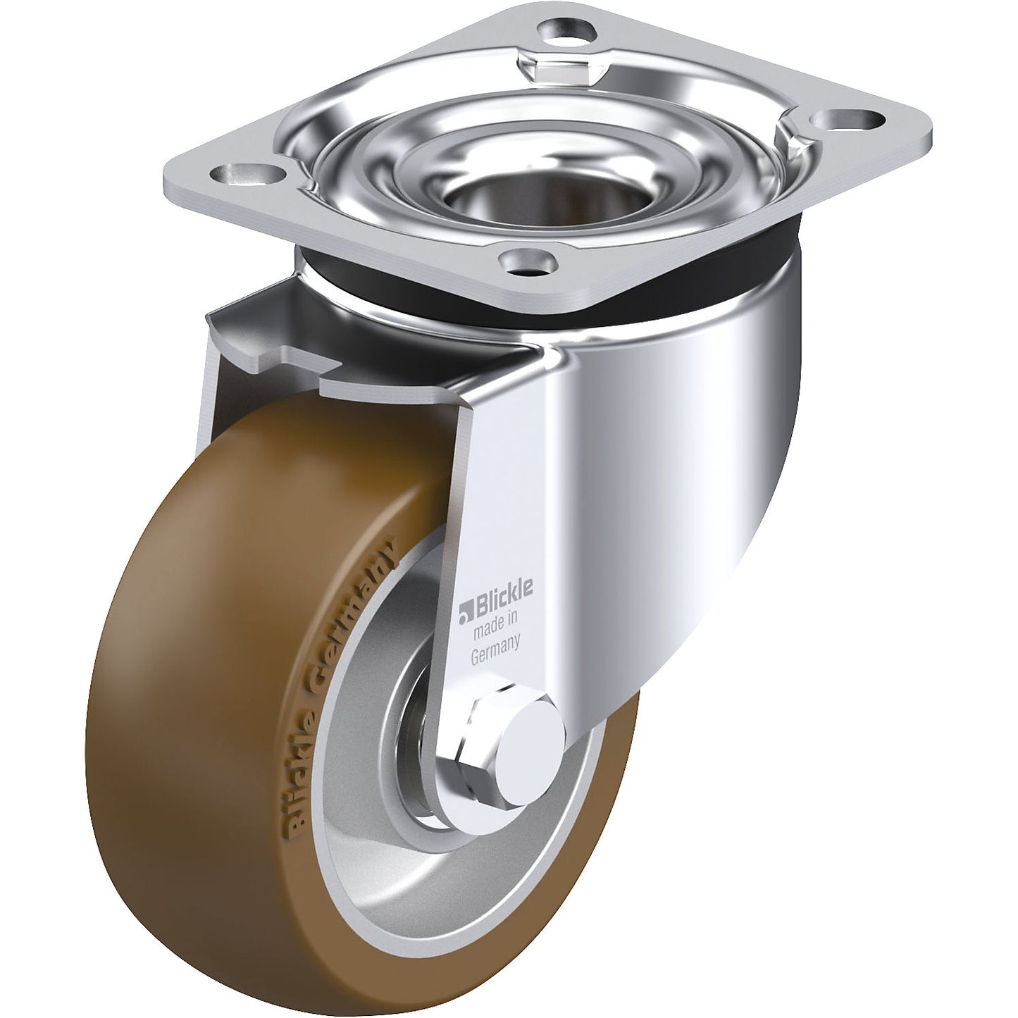 LK-ALB 101K-1 sheet steel swivel castor, wheel Ø 100 mm, max. load 350 kg, plate dimensions 100 x 85 mm.