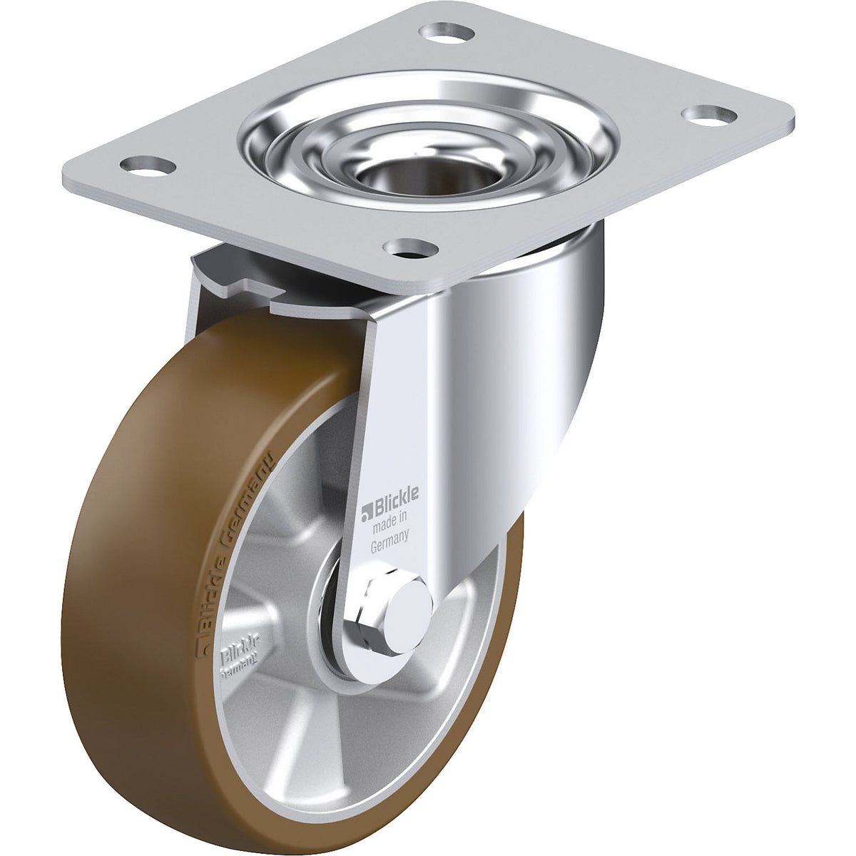 LK-ALB sheet steel swivel castor, wheel Ø 125 mm, max. load 350 kg, plate dimensions 140 x 110 mm.