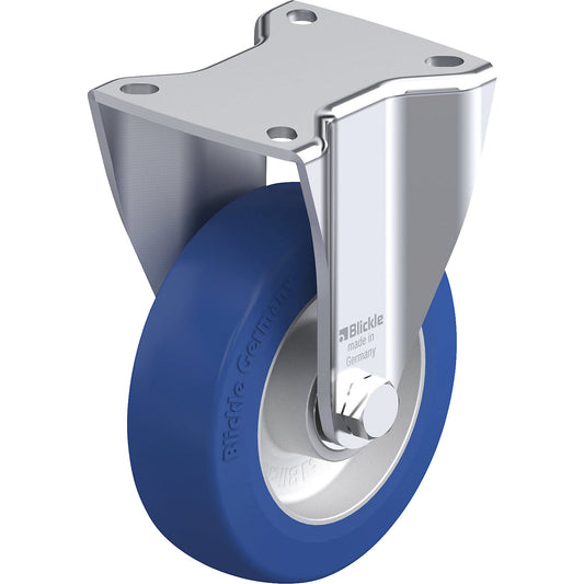 BH-ALBS fixed sheet steel castor, wheel Ø 125 mm, max. load 370 kg, plate dimensions 100 x 85 mm.