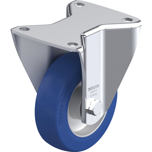 BH-ALBS fixed sheet steel castor, wheel Ø 125 mm, max. load 370 kg, plate dimensions 140 x 110 mm.