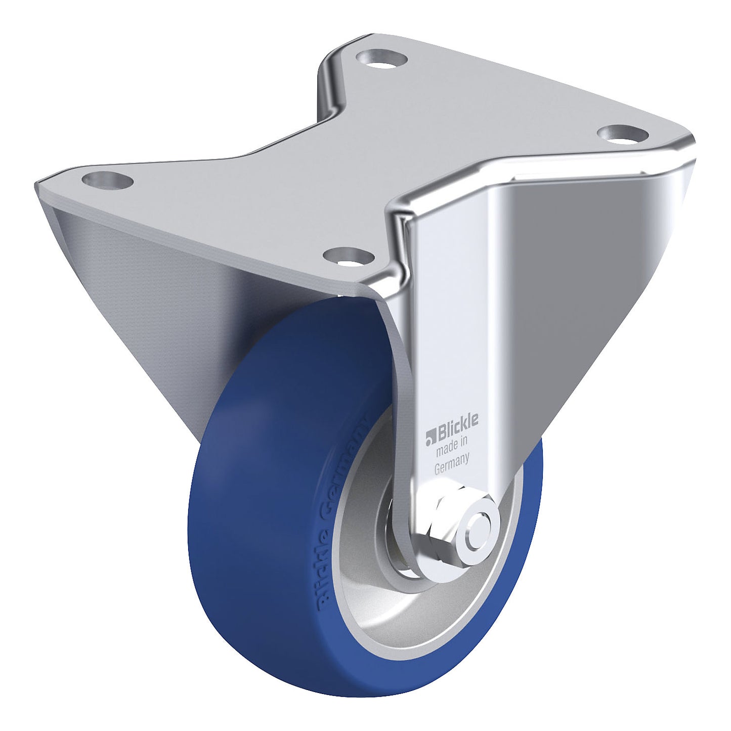 BH-ALBS fixed sheet steel castor, wheel Ø 100 mm, max. load 320 kg, plate dimensions 140 x 110 mm.