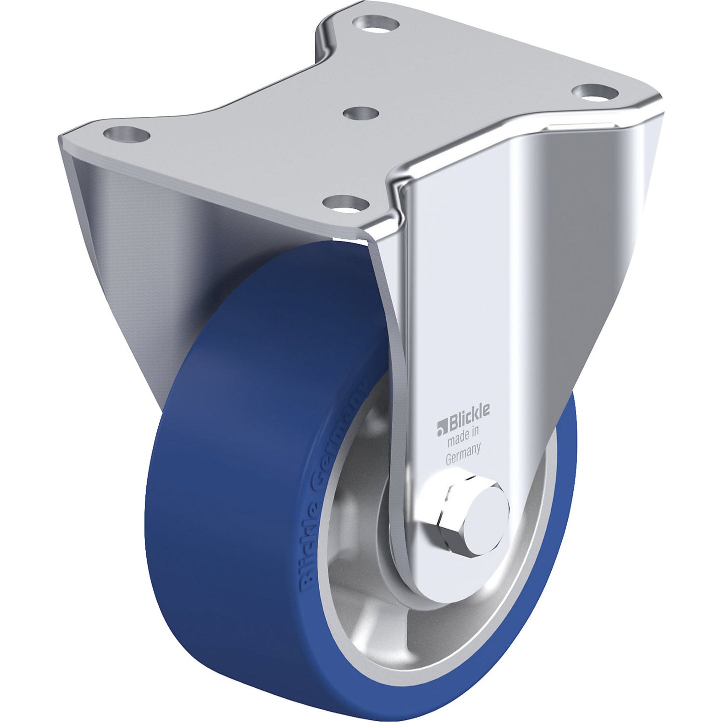 BH-ALBS fixed sheet steel castor, wheel Ø 125 mm, max. load 450 kg, plate dimensions 140 x 110 mm.