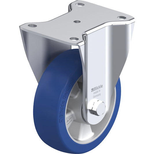BH-ALBS fixed sheet steel castor, wheel Ø 150 mm, max. load 500 kg, plate dimensions 140 x 110 mm.