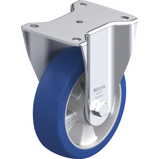 BH-ALBS fixed sheet steel castor, wheel Ø 160 mm, max. load 580 kg, plate dimensions 140 x 110 mm.