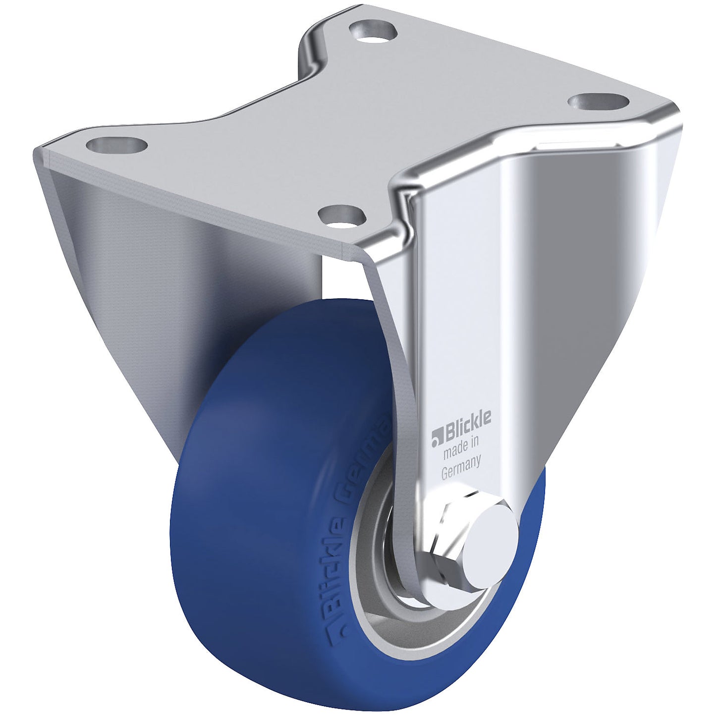 BH-ALBS fixed sheet steel castor, wheel Ø 80 mm, max. load 230 kg, plate dimensions 100 x 85 mm.