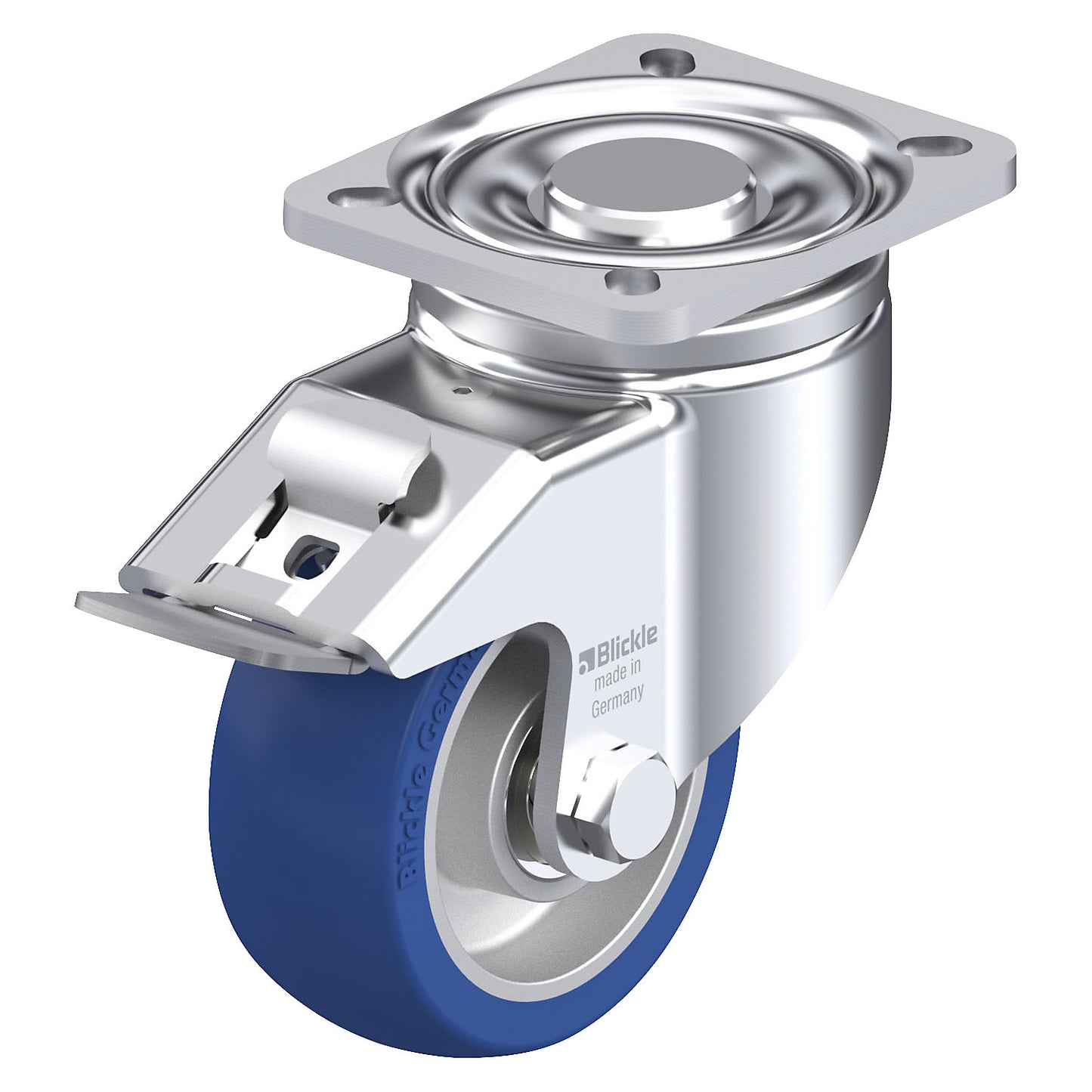 BK-ALBS-FI sheet steel swivel castor, wheel Ø 100 mm, max. load 320 kg, plate dimensions 100 x 85 mm.